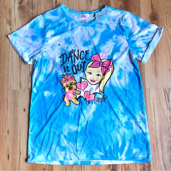NEW JOJO SIWA Tie Dye Tee Shirt DANCE IT OUT Jojo & BowBow Large Blue Girl’s - Picture 2 of 16